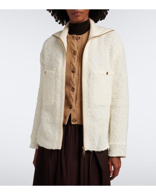 Moncler Natural Boucle Zip-Up Jacket