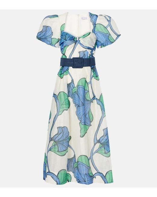 Robe Midi Ivy En Lin Et Soie A Fleurs Rebecca Vallance en coloris Blue