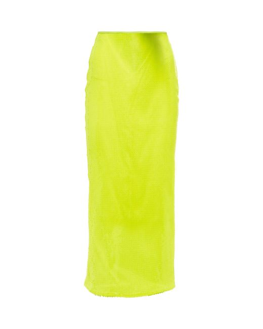 David Koma Yellow Sequined High-rise Midi Skirt