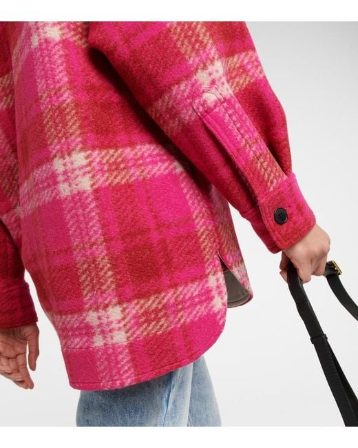 Isabel Marant Red Harveli Plaid Wool-Blend Jacket