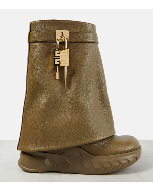 Givenchy Green Shark Lock Biker Leather Ankle Boots