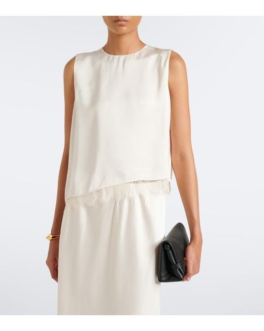 Vince White Lace-Trimmed Satin Top