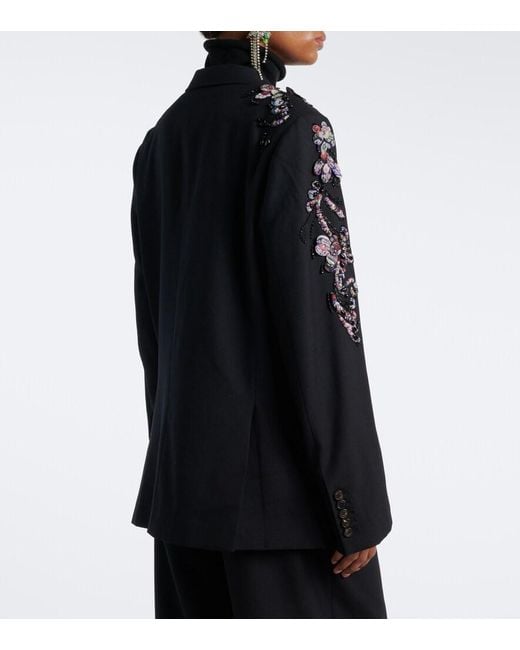 Dries Van Noten Black Embellished Double-Breasted Wool Blazer