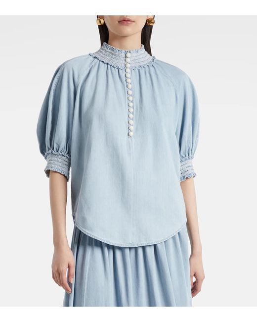Zimmermann Blue Ascension Balloon-Sleeve Denim Blouse