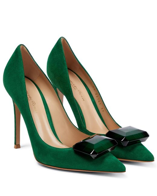 Gianvito Rossi Jaipur 105 Embellished Suede Pumps in Green Lyst