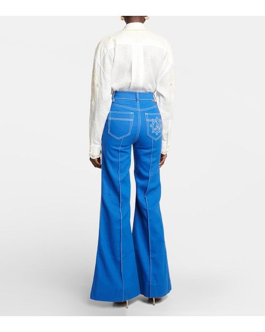 Zimmermann Blue Embroidered High-rise Flared Jeans