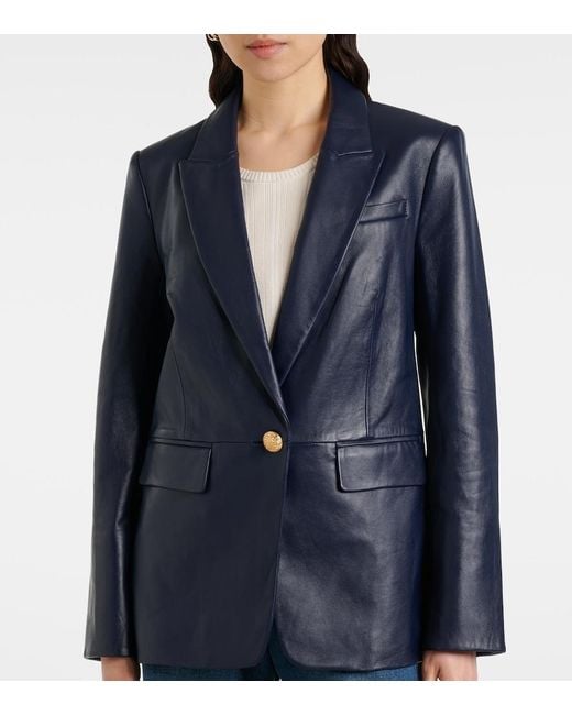 Veronica Beard Blue Vega Leather Blazer