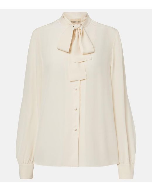 Valentino Natural Tie-Neck Silk Crepe De Chine Blouse