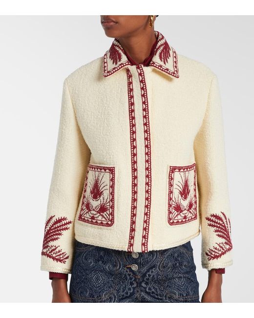 Etro Natural Embroidered Wool Boucle Jacket