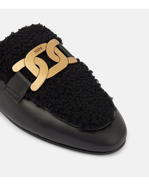 Tod's Black Catena Kate Shearling And Leather Mules