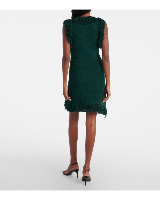 Ferragamo Green Fringed Silk-Blend Minidress