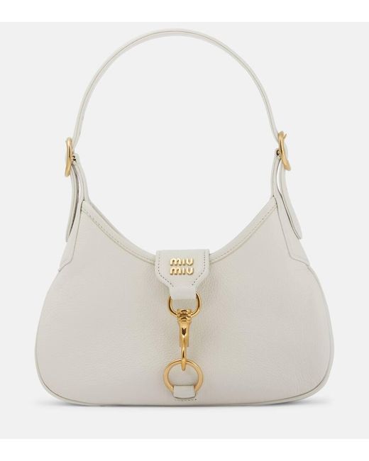 Miu Miu White Madras Small Leather Shoulder Bag