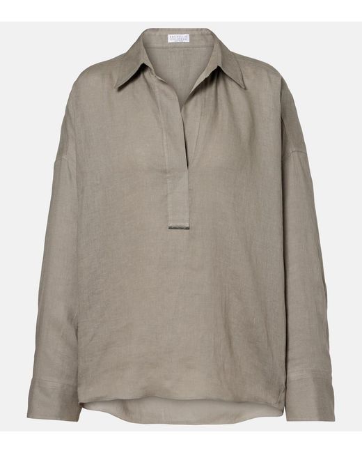 Brunello Cucinelli Gray Oversized Linen Shirt