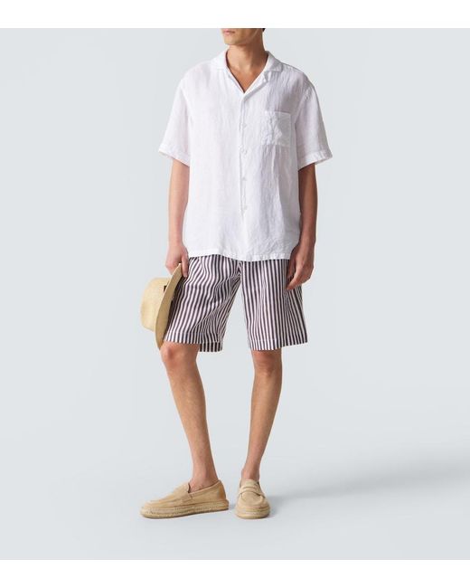 Fedeli White Linen Bowling Shirt for men