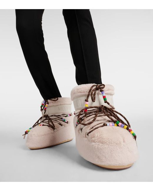 Icono de bota de luna Beads de piel de falso bajo después de botas de esquí Moon Boot de color Natural