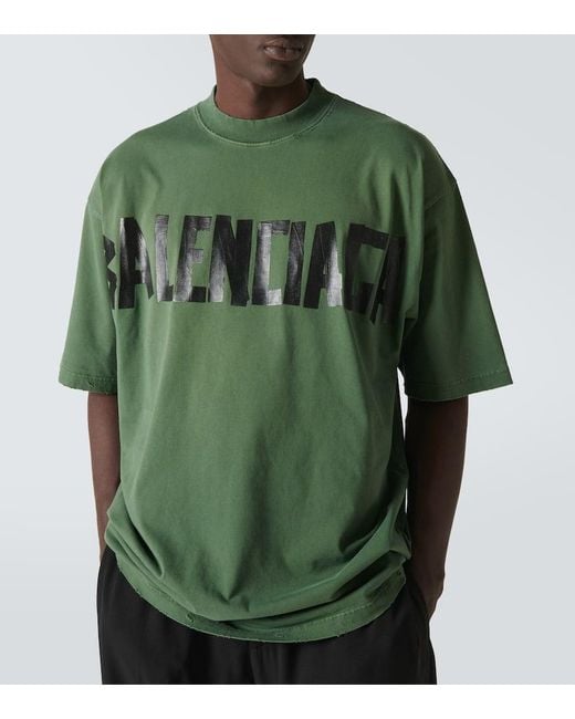 T-shirt Tape in jersey di misto cotone di Balenciaga in Green da Uomo