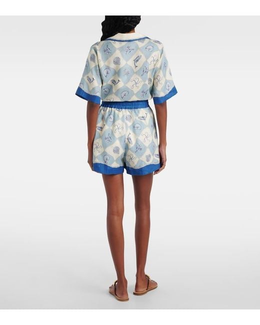 ALÉMAIS Blue Bedruckte High-Rise-Shorts Pia