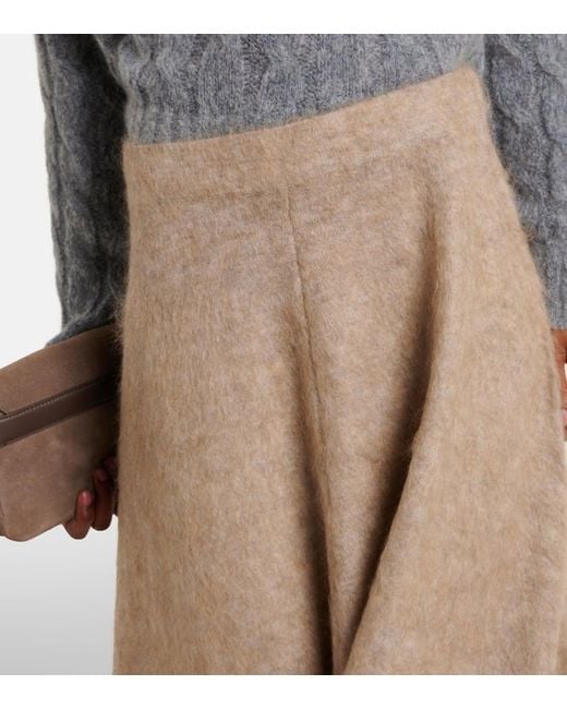 Brunello Cucinelli Natural Wool And Cashmere-Blend Midi Skirt
