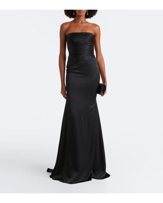 Alex Perry Black Draped Strapless Crepe Satin Gown