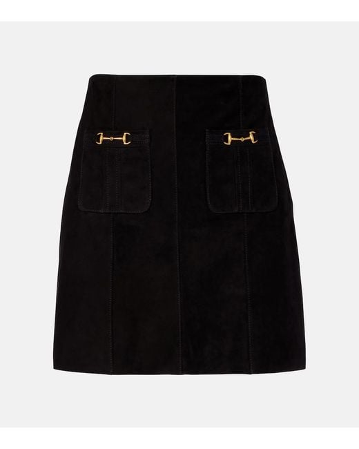 Rixo Black Wiley Suede Miniskirt