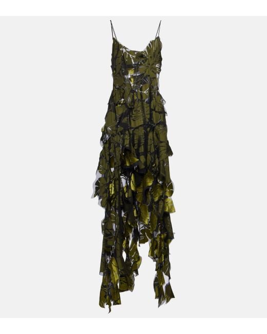 Acne Green Patchwork Asymmetric Midi Dress