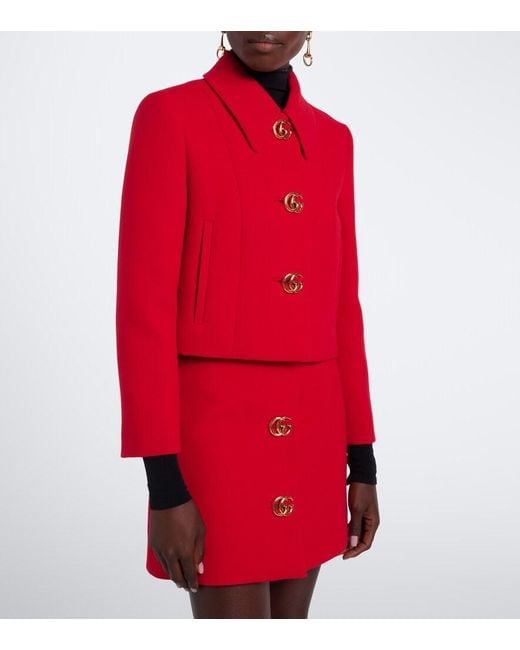 Gucci Red Double G Cropped Wool Crepe Jacket