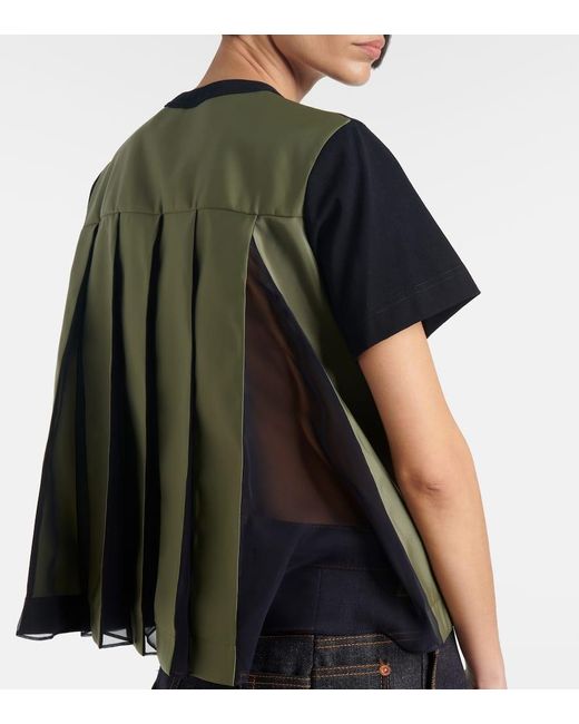 Sacai Blue Cotton Jersey And Twill T-Shirt