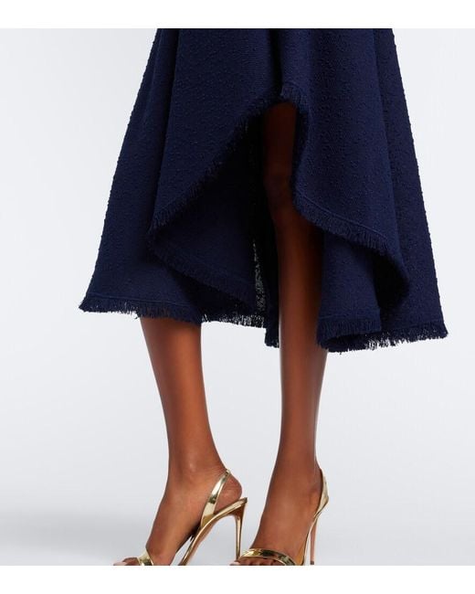 Oscar de la Renta Blue Embellished Tweed Midi Dress