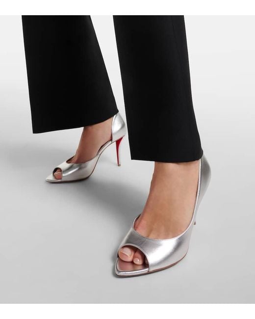 Christian Louboutin White Open Apostropha 80 Metallic Leather Pumps