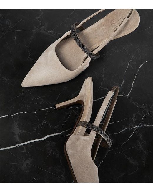 Brunello Cucinelli Gray Pointed Sling-Back Sandal