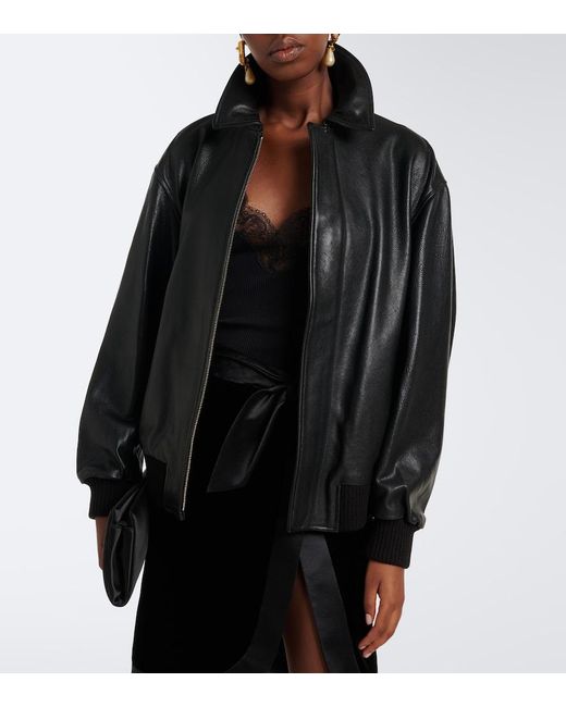 Nour Hammour Black Toyen Leather Blouson Jacket