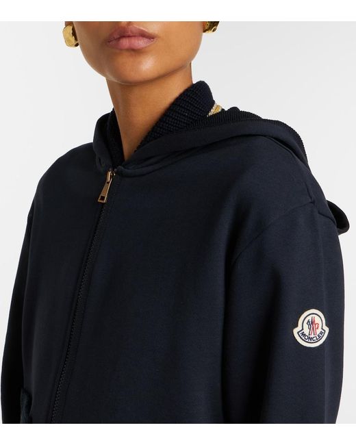 Moncler Blue Cotton-Blend Zip-Up Hoodie