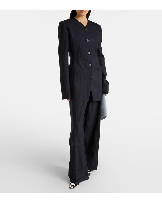 Khaite Blue Naran Pinstripe Wool-Blend Blazer