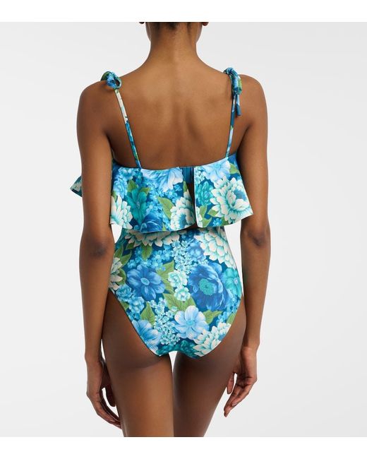 ALÉMAIS Blue Margo Floral Ruffled Swimsuit