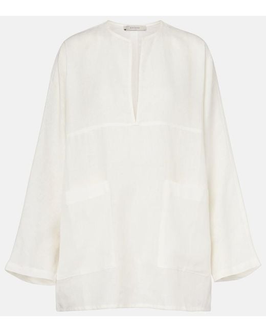 Asceno White Oversized Linen Top