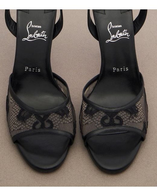 Christian Louboutin Black Miss Z Lace-Trimmed Leather Slingback Sandals