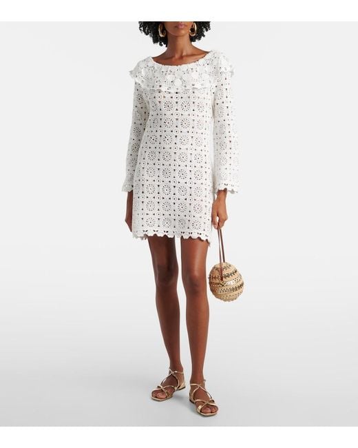 Rixo White Envalira Cotton Crochet Minidress