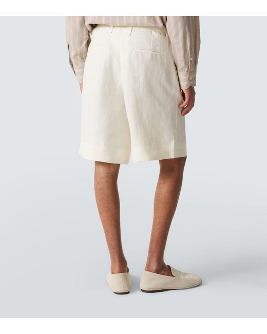 STÒFFA White Belted Linen Bermuda Shorts for men