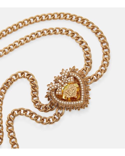 Dolce & Gabbana Metallic Dg Faux Pearl-Embellished Chain Belt