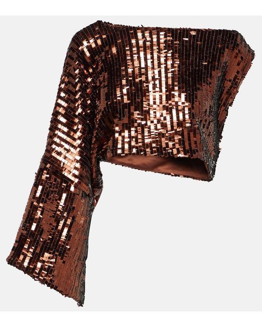 Taller Marmo Red Eric Sequined One-Shoulder Top