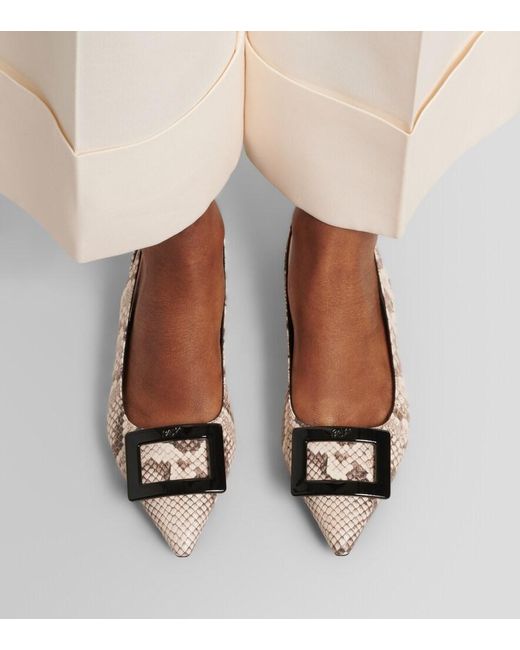 Roger Vivier Brown Gommettine Leather Slingback Flats