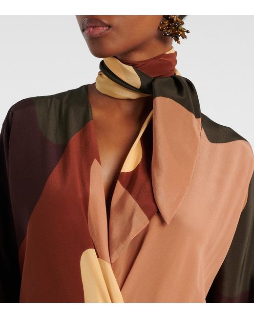 Johanna Ortiz Multicolor Printed Scarf-Detail Silk Maxi Dress