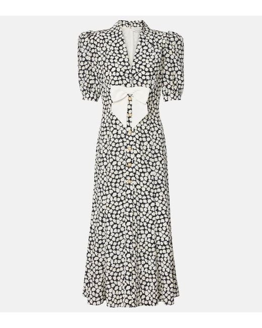 Alessandra Rich White Floral Printed Silk Midi Dress