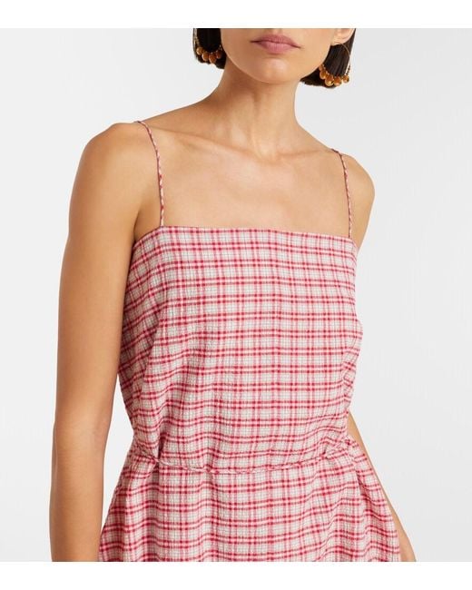 Faithfull The Brand Pink Riatto Checked Cotton Romper