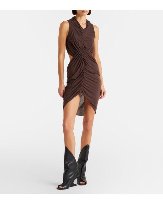 Rick Owens Purple Sunpeel Cutout Gathered Minidress