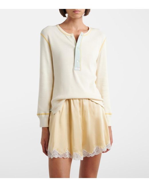 Chloé White Ribbed-Knit Cotton Jersey Henley Shirt