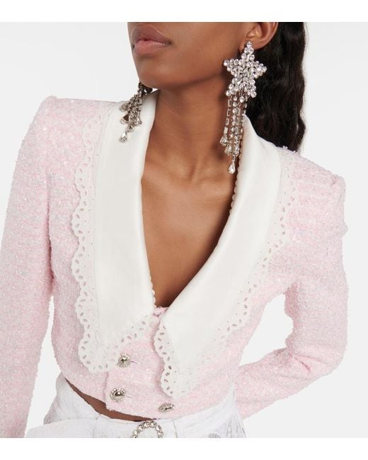 Alessandra Rich Pink Cropped Tweed Jacket