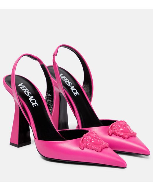 Versace Pink La Medusa Leather Slingback Pumps