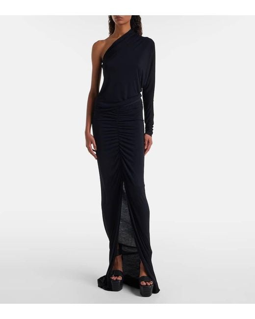 Rick Owens Black Poppy Ls Ruched Jersey Maxi Skirt