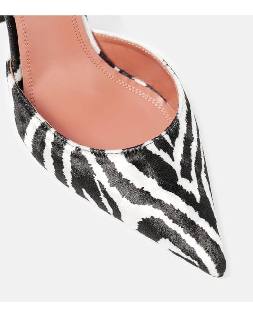 AMINA MUADDI Black Holli Zebra-Print Velvet Slingback Pumps